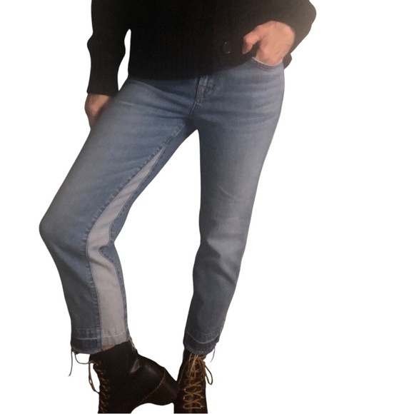 7 For All Mankind Straightleg Women’s Jeans Sz 26 Two Tone Patchwork 10" Midrise - Picture 1 of 8